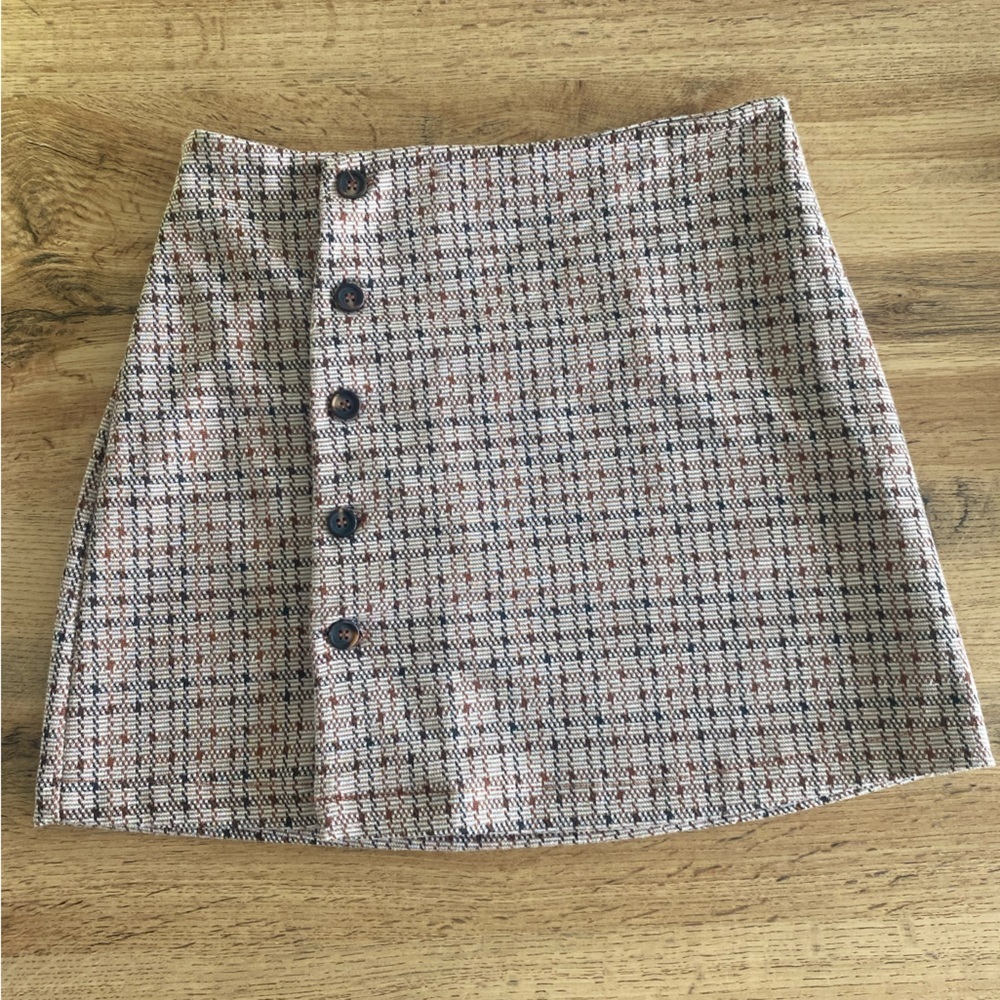 URBAN Romantics Checkered A-Line Skirt with Button Detail
